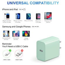 Load image into Gallery viewer, iPhone 14 13 12 Charger Super Fast Charger with 6FT Fast Charging Cable-Apple MFi Certified-2-Pack 20W PD USB C Compatible with iPhone14/14 Pro Max/13/13Pro/12/12 Pro/11/11Pro/XS,iPad-Green