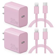 Load image into Gallery viewer, iPhone 14 13 12 Charger Super Fast Charger with 6FT Fast Charging Cable-Apple MFi Certified-2-Pack 20W PD USB C Compatible with iPhone14/14 Pro Max/13/13Pro/12/12 Pro/11/11Pro/XS,iPad-Pink