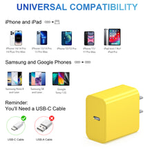 Load image into Gallery viewer, iPhone 14 13 12 Charger Super Fast Charger with 6FT Fast Charging Cable-Apple MFi Certified-2-Pack 20W PD USB C Compatible with iPhone14/14 Pro Max/13/13Pro/12/12 Pro/11/11Pro/XS,iPad-Yellow