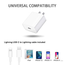 Load image into Gallery viewer, iPhone Fast Charger【Apple MFi Certified】 20W PD Type C Power Wall Charger with 6FT USB C to Lightning Cable Compatible iPhone 12/12 Mini/12Pro/12 Pro Max/11/11 Pro Max/Xs Max/XR/X, iPad Pro and More
