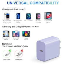 Load image into Gallery viewer, iPhone 14 13 12 Charger Super Fast Charger with 6FT Fast Charging Cable-Apple MFi Certified-2-Pack 20W PD USB C Compatible with iPhone14/14 Pro Max/13/13Pro/12/12 Pro/11/11Pro/XS,iPad-Purple
