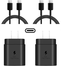 Load image into Gallery viewer, Super Fast Charger, 2-Pack 25W USB-C Fast Charger and 2-Pack 6Ft Type C to Type C Cable for Samsung Galaxy S20/S20 Ultra/S20+/S21/S21 Ultra/ S21+/ Note 20 Ultra/Note 10+/ Note 10
