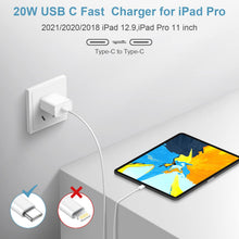 Load image into Gallery viewer, iPad Pro Charger【Apple MFi Certified 】20W USB-C Fast Charger for iPad Mini 6 ,iPad Air4,iPad Pro 12.9,iPad Pro 11 inch 2021/2020/2018,6FT USB to USB Cable Fast Wall Charger
