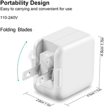 Load image into Gallery viewer, iPad Charger iPhone Charger-Apple MFi Certified-12W USB Wall Charger Foldable Portable Travel Plug with USB Charging Cable Compatible with iPhone, iPad, iPad Mini, iPad Air 1/2/3, Airpod
