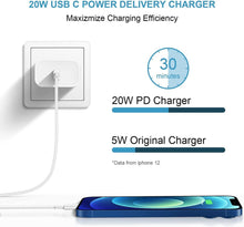 Load image into Gallery viewer, iPhone 14 13 12 11 Fast Charger-Apple MFi Certified-20W PD Type C Power Wall Charger with 6FT Charging Cable Compatible with iPhone 13/13 Pro Max/12/12 Mini/12 Pro/12 Pro Max/11/11 Pro iPad Air

